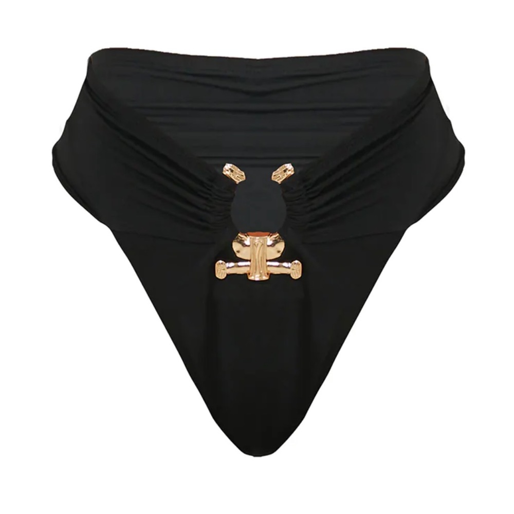 Black Hammered Trim Bikini BOTTOMS
